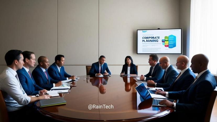 Global business executives, including HR and finance leaders, in a boardroom meeting discussing corporate planning and expansion strategy for hiring in Indonesia.