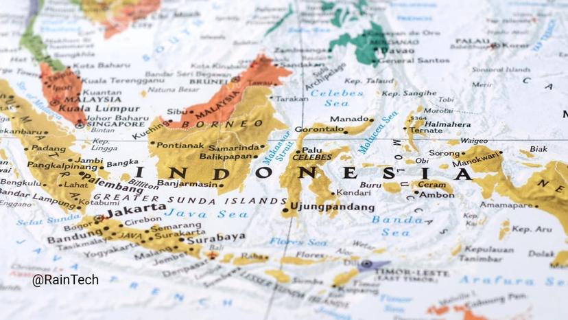 Detailed map showing Indonesia, Java, Sumatra, Borneo, and surrounding APAC region tech hubs. 