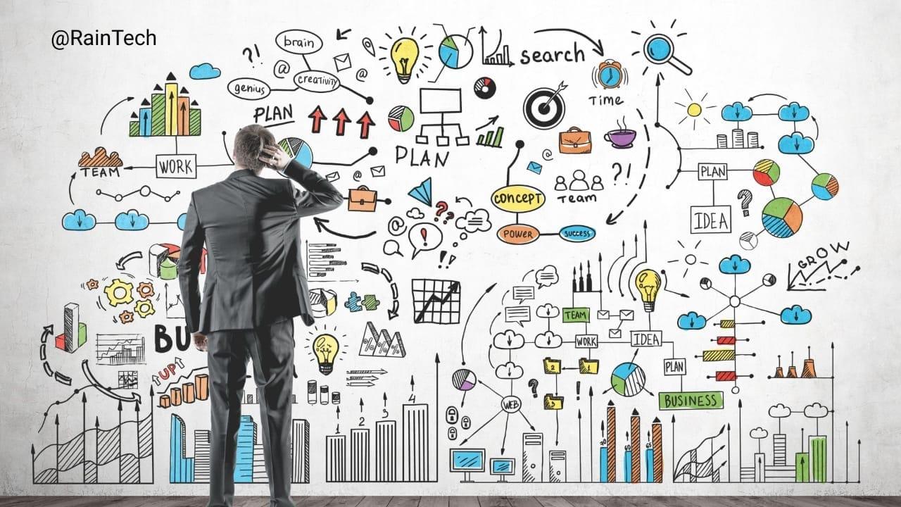 A businessman analyzing a complex plan for hiring Indonesia product squads.
