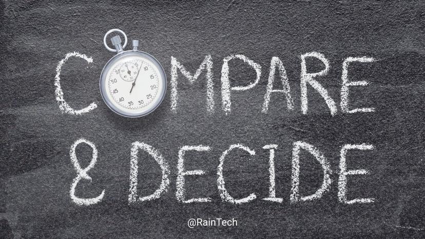 Stopwatch and "Compare & Decide" written in chalk on a blackboard, illustrating choices between H-1B visa and Employer of Record (EOR) for global hiring. 