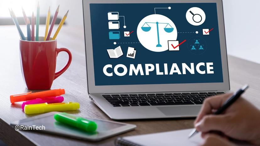 Laptop screen displaying "COMPLIANCE" with a scales of justice icon, illustrating legal and regulatory challenges for remote APAC teams, payroll, and HR. 