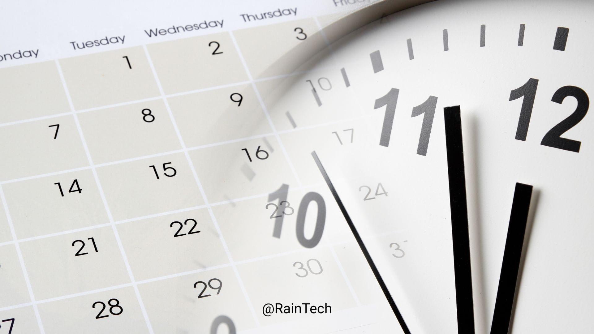 A transparent overlay of a monthly calendar and a clock face, illustrating the 14-day step-by-step EOR onboarding timeline for Indonesian hires.