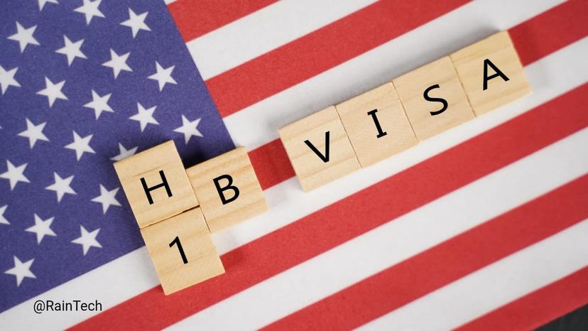 Wooden letter blocks spelling "H-1B VISA" on an American flag, symbolizing the US immigration policy challenges and the high cost of the H-1B visa.