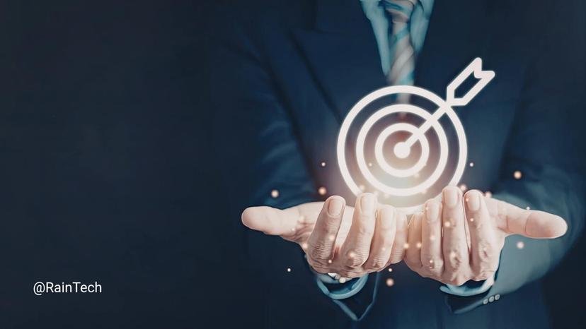 A professional holding a glowing target icon, representing the precision required in RainTech's 2.5-hour assessment to identify top-tier tech talent.
