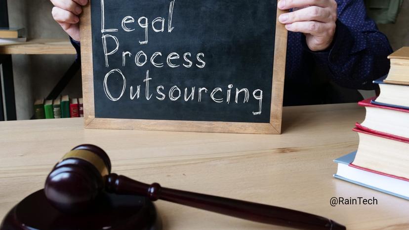 Chalkboard reading "Legal Process Outsourcing" on a desk with a gavel, representing the legal EOR path in Indonesia.